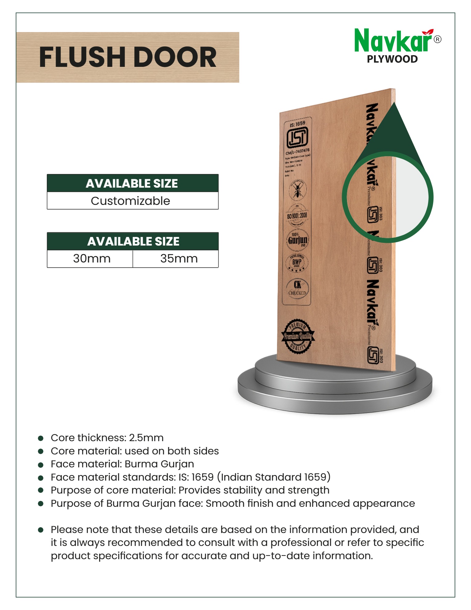 30 mm Pure Pine Wooden Flush Door