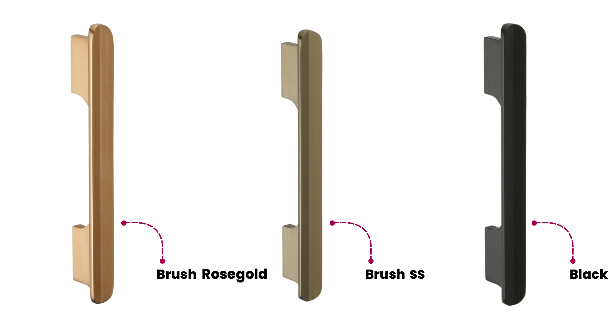 75 Modern Flat Cabinet Pull Handle - Brush Rosegold, Brush SS & Black