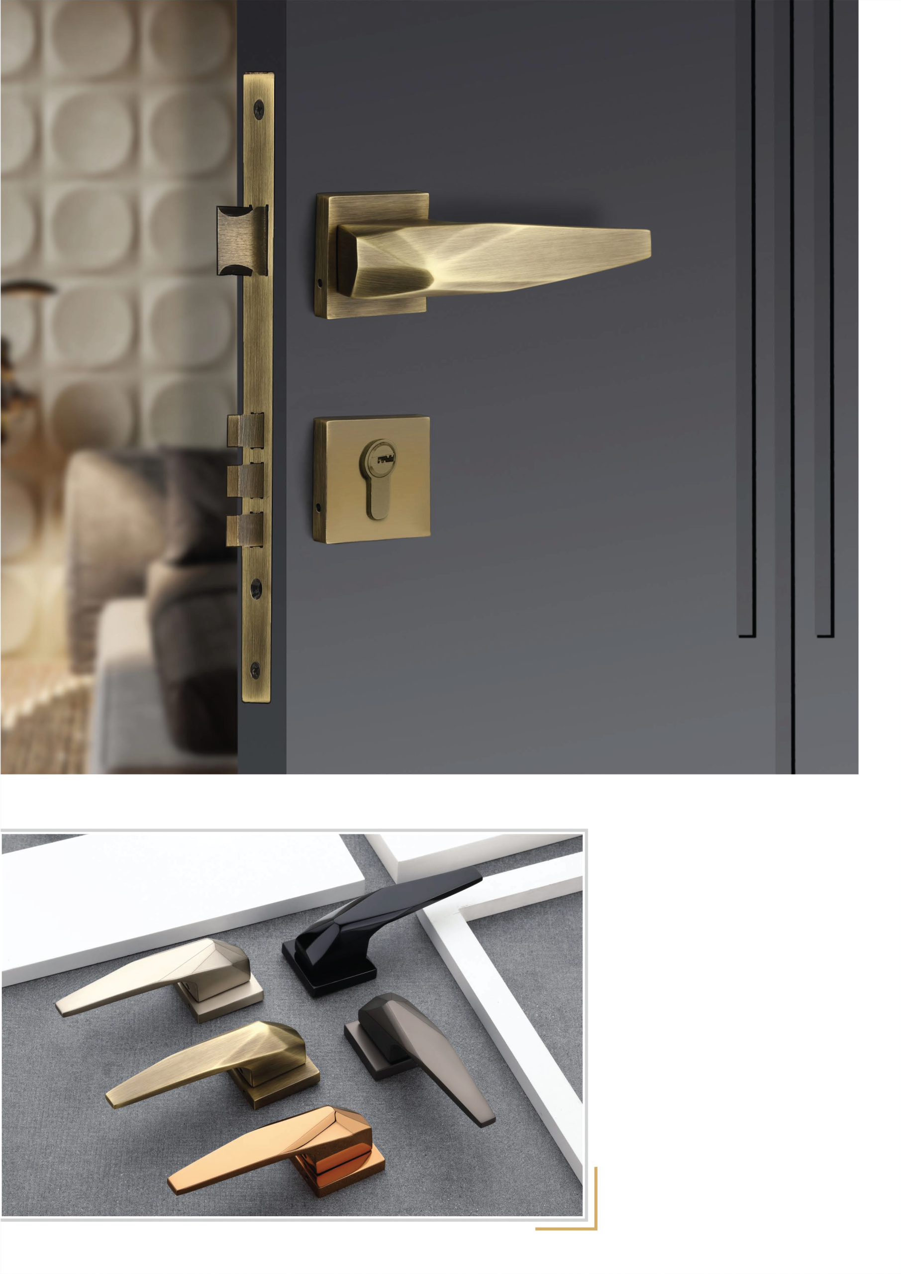 BS-1020 Lever Door Handle - SS, Z-Black, PVD Gold, PVD Rose Gold