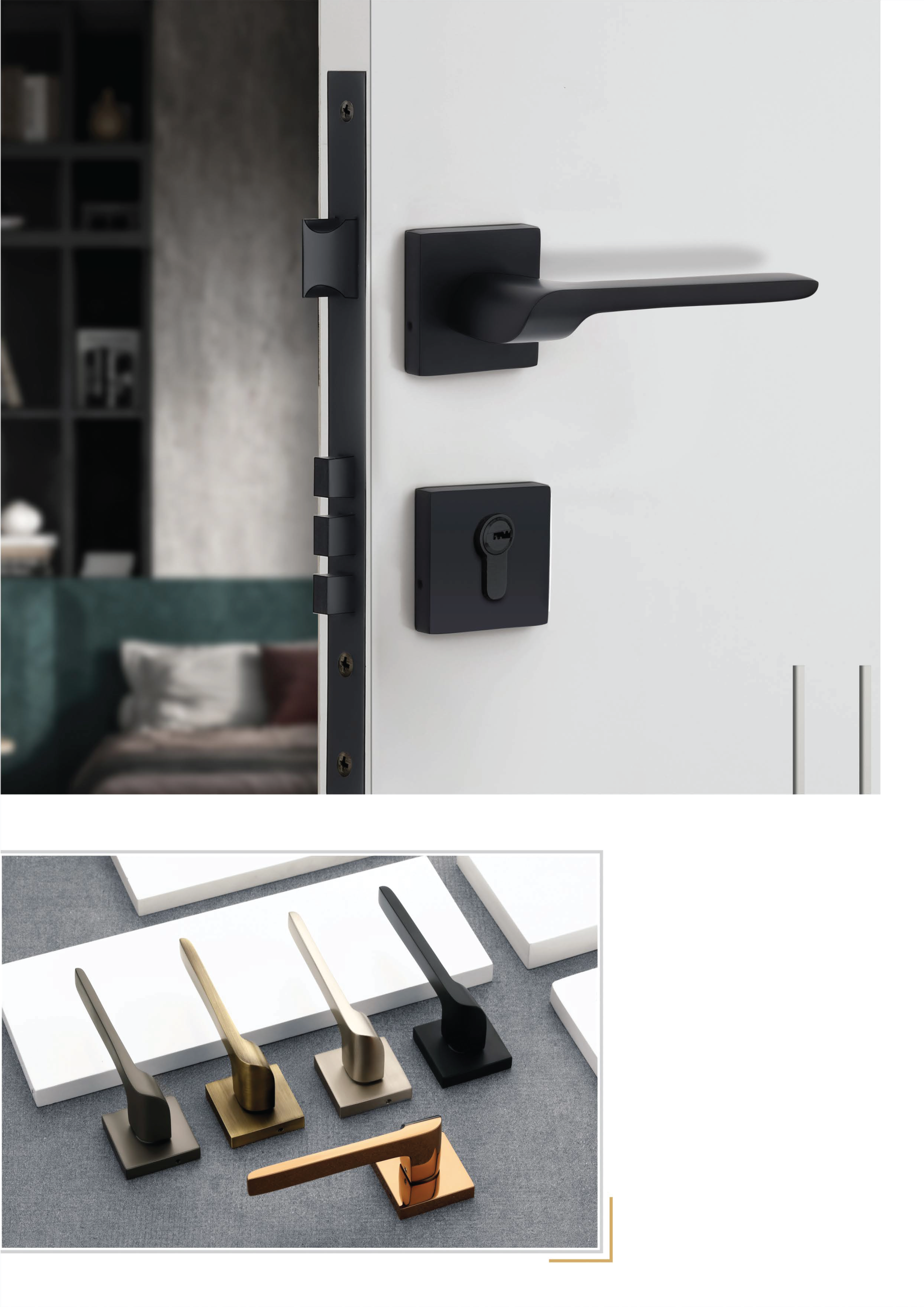 BS-1021 Lever Door Handle - SS, Z-Black, PVD Gold, PVD Rose Gold